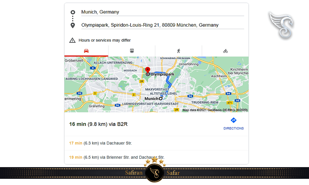 فاصله از شهر تا پارک المپیک مونیخ