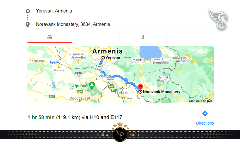 کل مسیر ایروان تا صومعه نوراوانک در ارمنستان