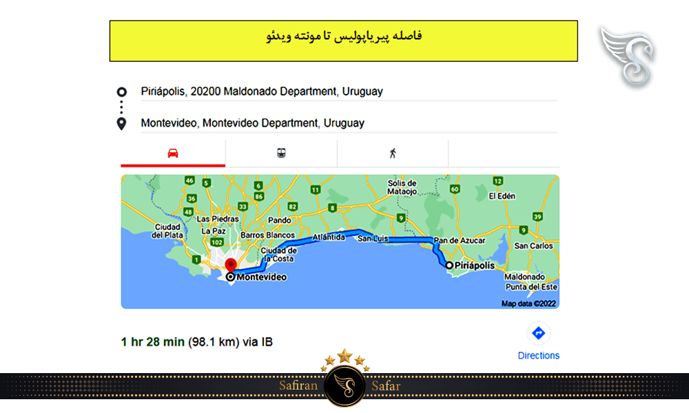 فاصله پیریاپولیس تا مونته ویدئو