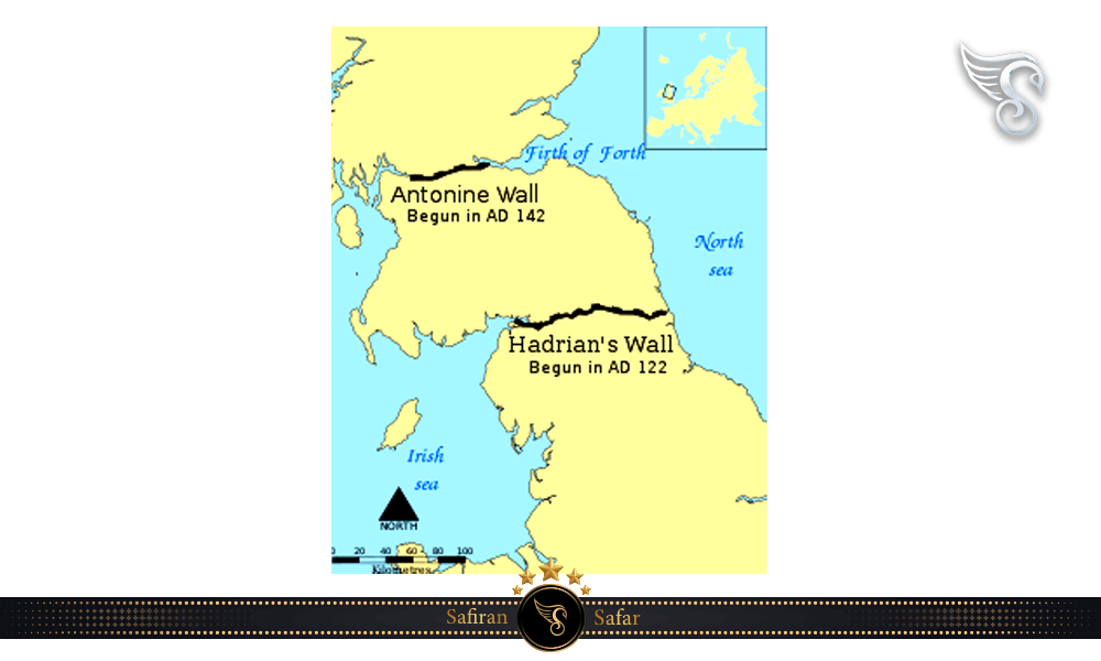 موقعیت جغرافیایی دیوار هادریان در انگلستان