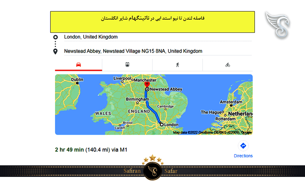 نزدیکترین مسیر از لندن تا نیو استد ابی